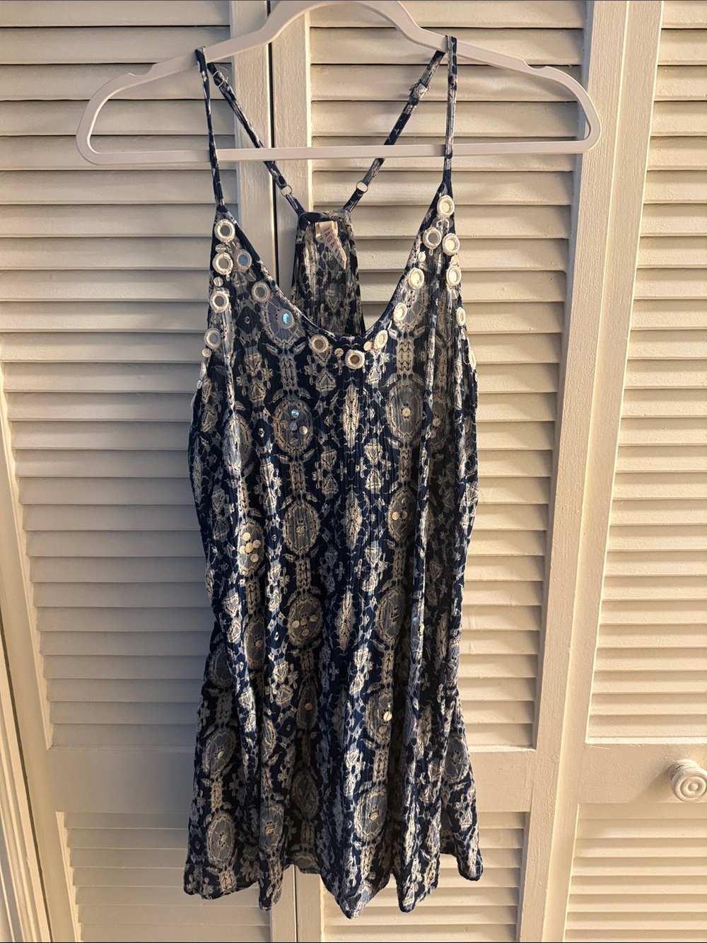 RAGA Navy and Cream Printed Spaghetti Strap Dress medium